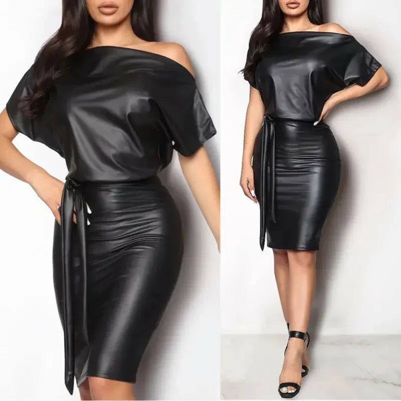 W&W Mode | Schulterfreies Kleid aus Kunstleder