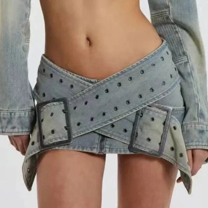WW | Y2k Cross Belt Mini Rock und Jacke Co Ord