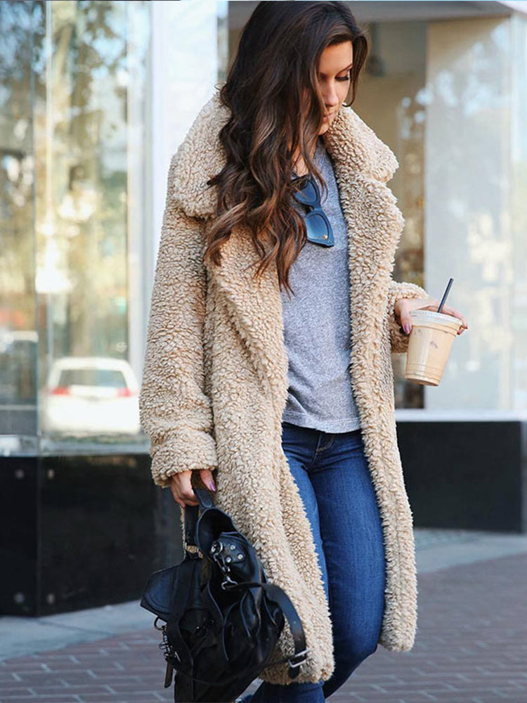 Strickjacke Lang Kunstfell Warm Weich Plusch