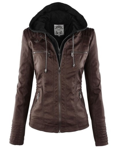 WW Lederimitat Mantel | Damen Kapuzenjacke: Basic PU-Jacke
