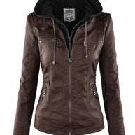 WW Lederimitat Mantel | Damen Kapuzenjacke: Basic PU-Jacke