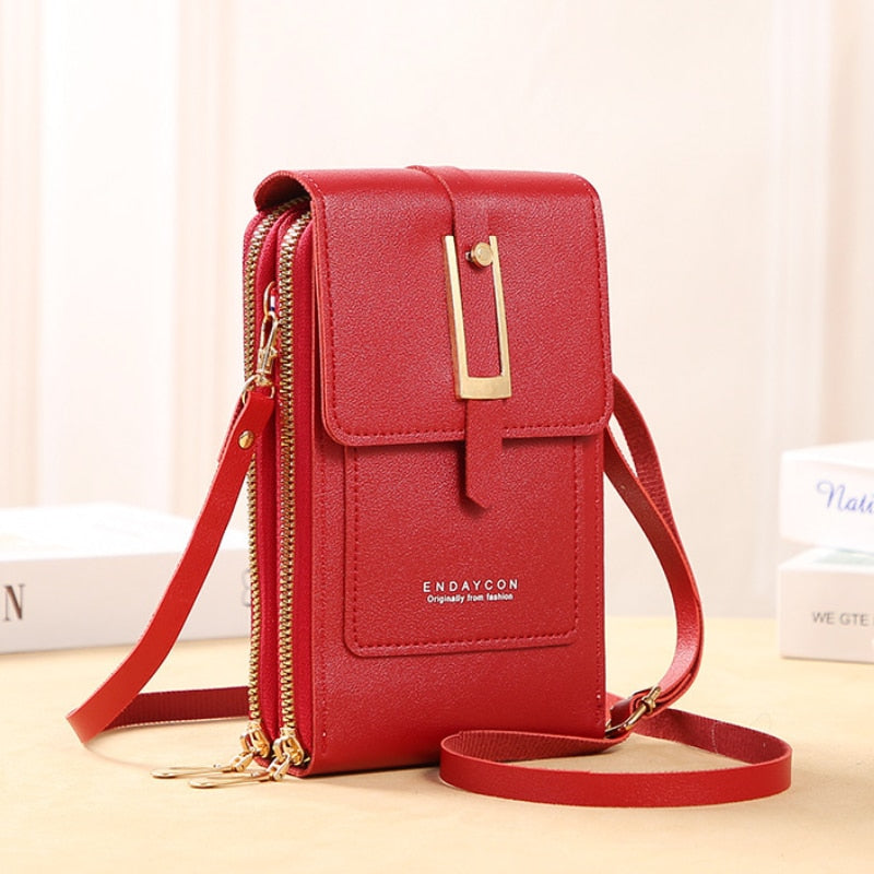 WW Leder Smartphone Clutch | Damen Handtasche mit Touchscreen-Fenster