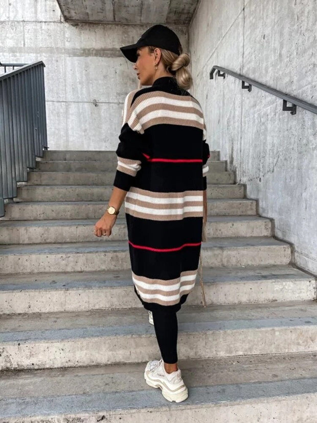 WW | Lange gestreifte Strickjacke für Damen