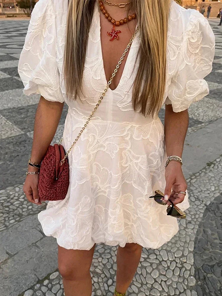 WW | Kleid Mit Bestickten Puffärmeln Für Frauen