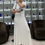 WW | Patchwork Revers Strick Maxi Kleid