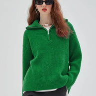 Gestreifter Turtleneck Damenpullover mit Reißverschluss