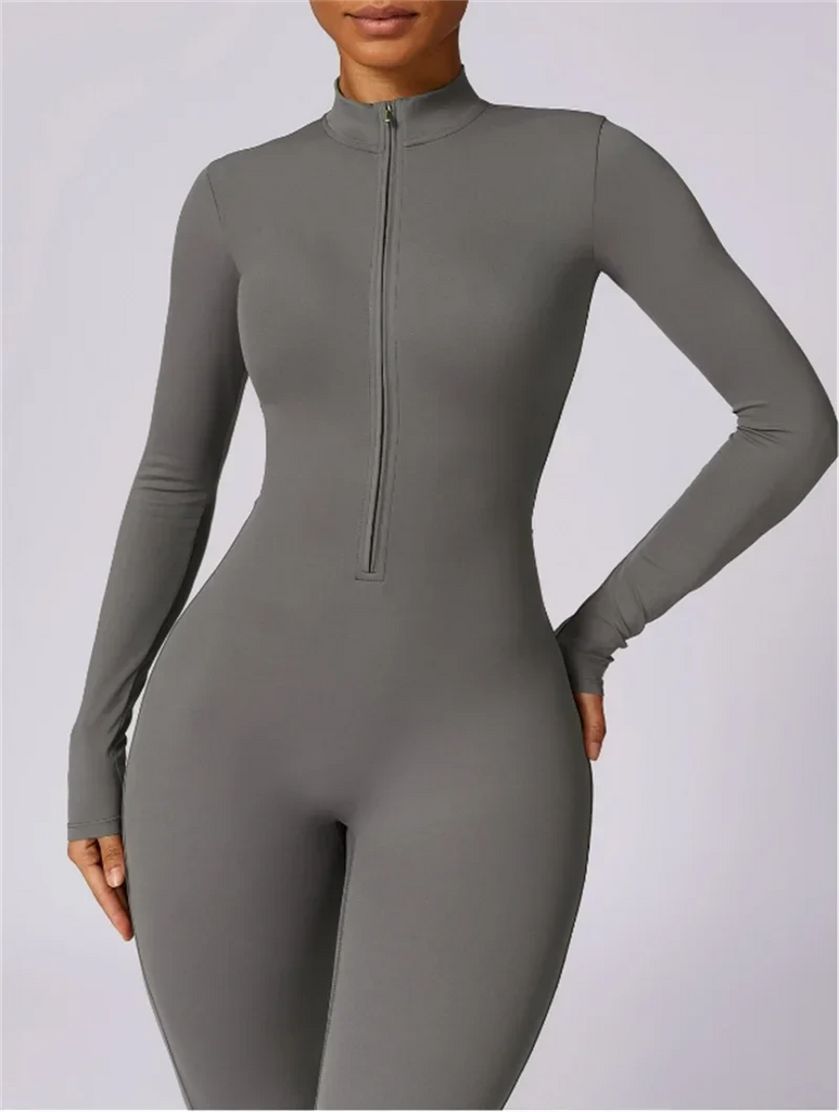 WW | Langer Damen Yoga Jumpsuit Mit Halb Reißverschluss