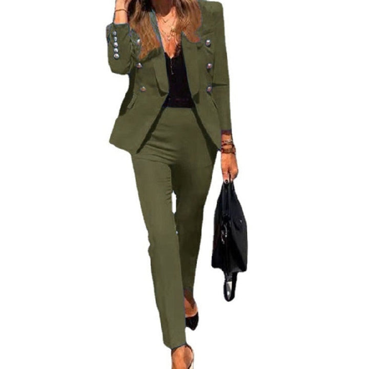 Damen-Blazer-Hosen-Set mit verstellbarem Hosenbund und schmalem Bein