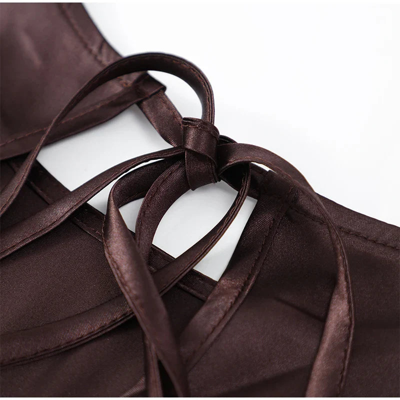 WW | Einfarbiges Satin Ärmelloses Maxikleid