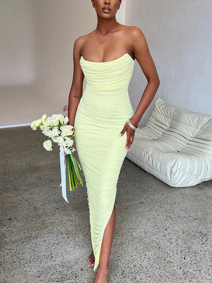 W&W Mode - Langes trägerloses geripptes Kleid