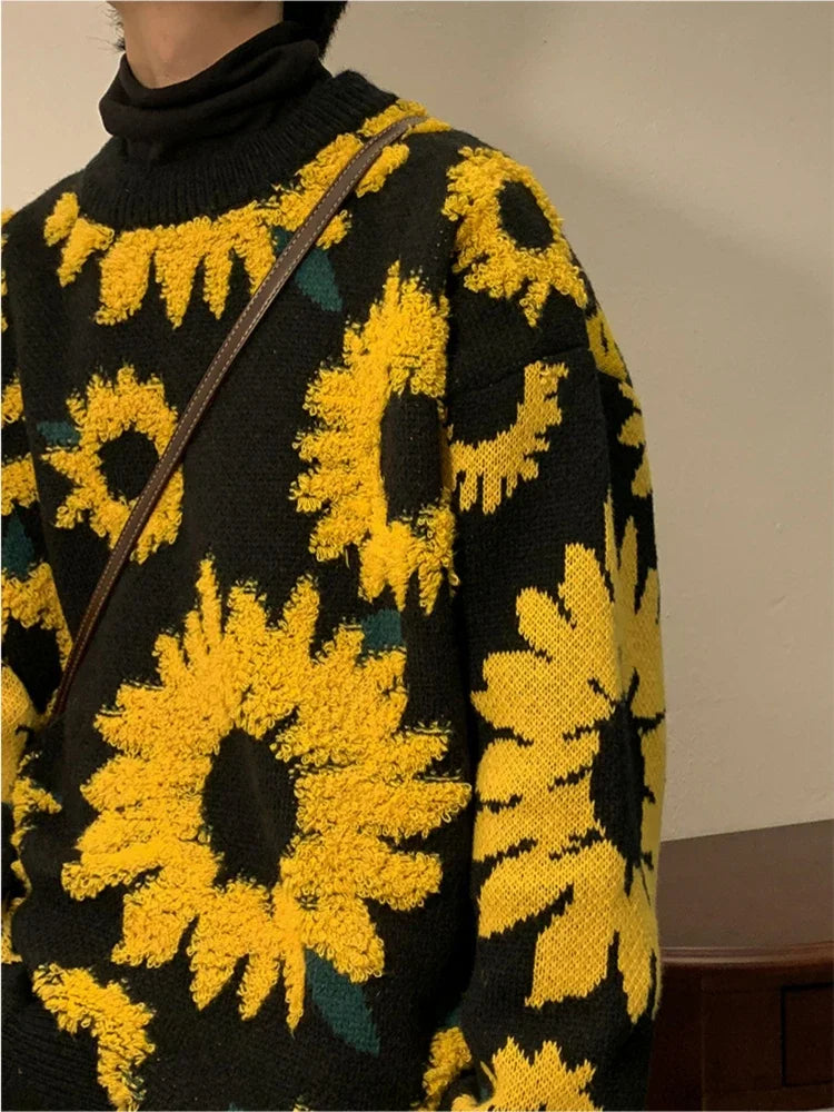 Herren-Strickjacke mit lockerer Passform und Blumenmotiv