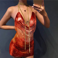 WW | Diamond Halter Rückenfreies Split Metallisch Mini Kleid