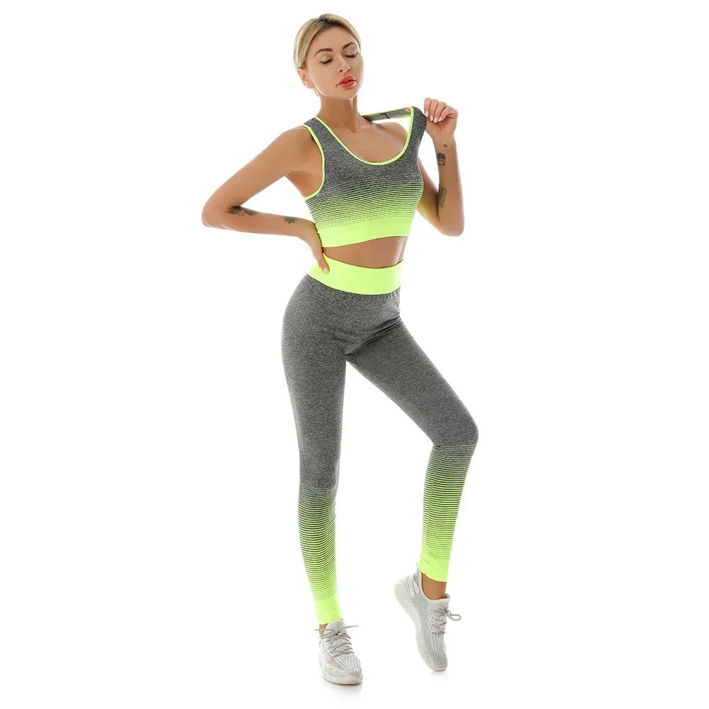 WW | 2-Teiliges Set Damen Outfit Yoga Set Elastisch Gradualer Wechsel Sport Bh Leggings Yoga Anzug Set Fitness Workout Sport Leggings