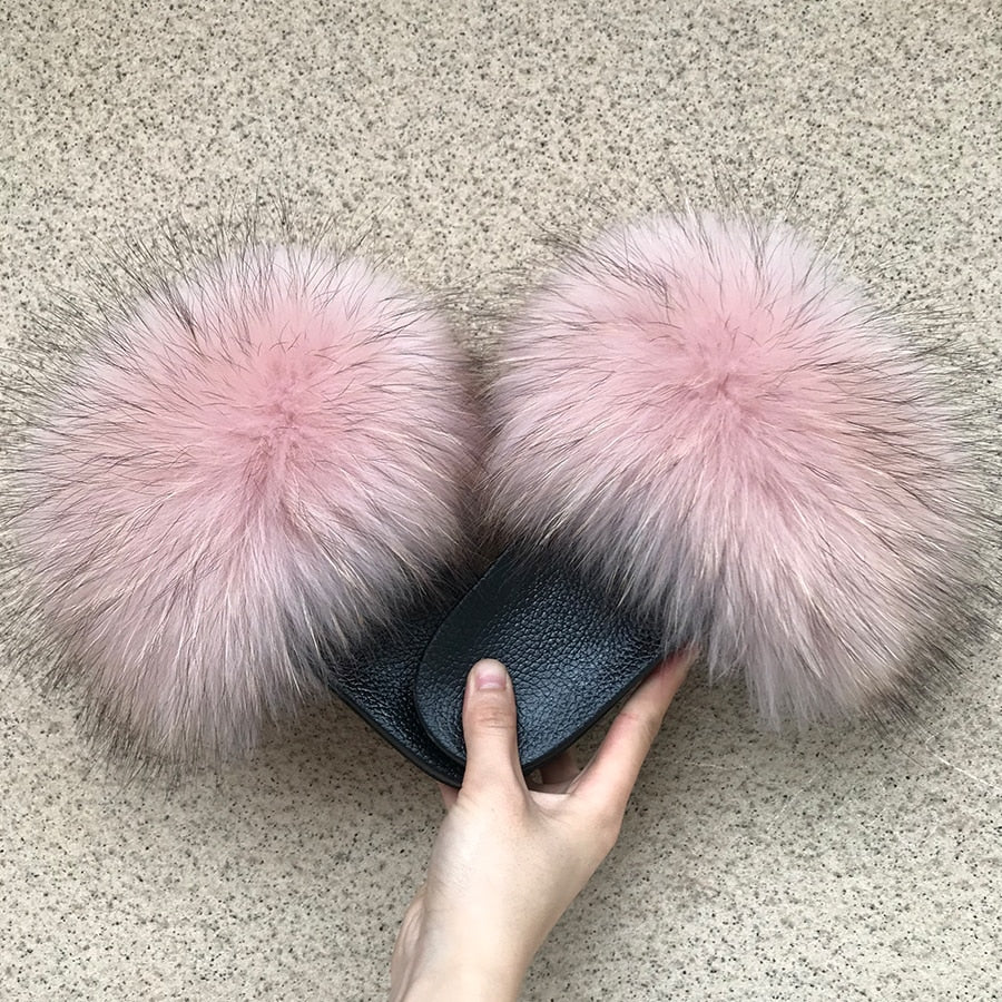 WW | Flauschige Echtfell Flip Flops Hausschuhe Sandalen