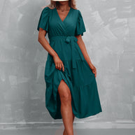 WW - Grünes Midi-Kleid mit Rüschen