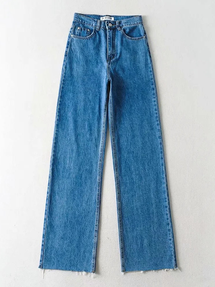 WW | Mode Gerade Bein Hohe Taille Baggy Denim Jeans Hosen