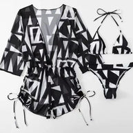 WW | 3 Stück Bikini Tropischer Druck Badebekleidung Halter Schnürseite Badebekleidung Frauen Badeanzug Weiblich Schwimmen Sommer Strandbekleidung