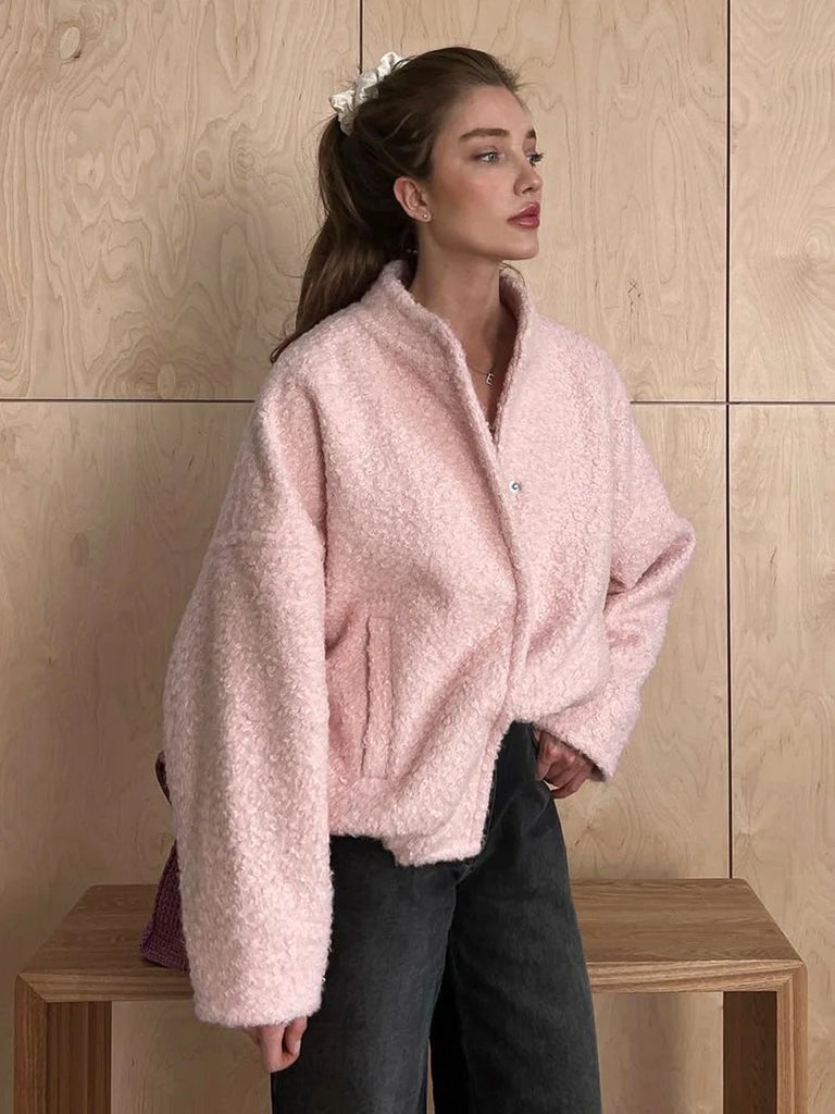 WOLFF | Lässige Rosa Pelzjacke mit Stehkragen für Damen