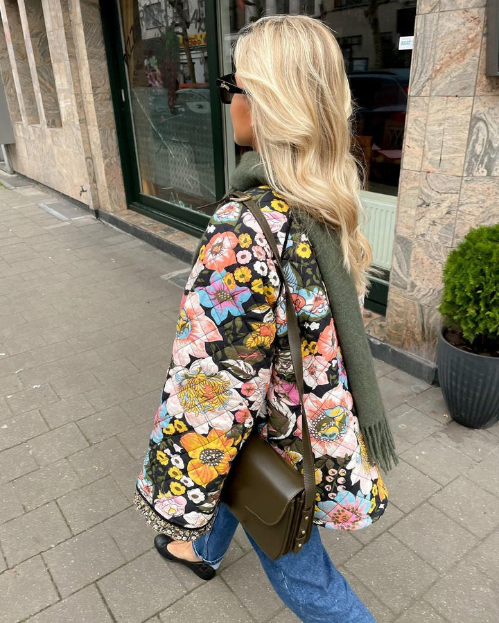 Damen Mantel aus Plüsch-Baumwoll-Mix mit Blumenmuster