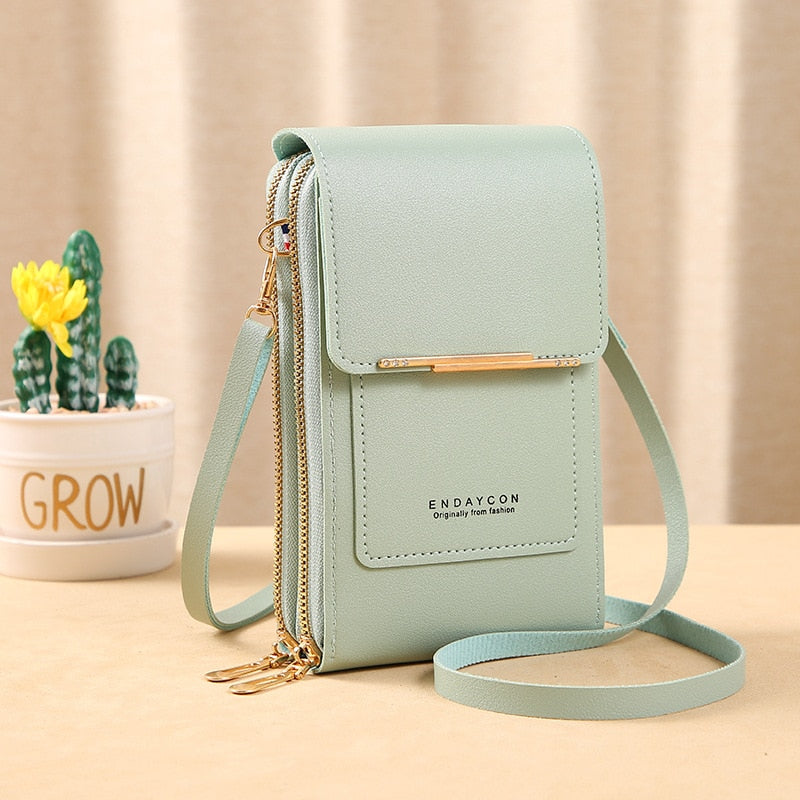 WW Leder Smartphone Clutch | Damen Handtasche mit Touchscreen-Fenster