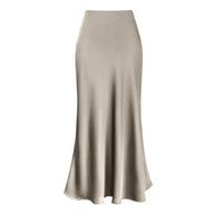 WW | Faux-Seiden-Satin Damenrock Elegant Hohe Taille A-Linie Fischschwanzrock Glänzend Büro Dame Ausgestellt Saum Maxi Rock Gemusterte Röcke