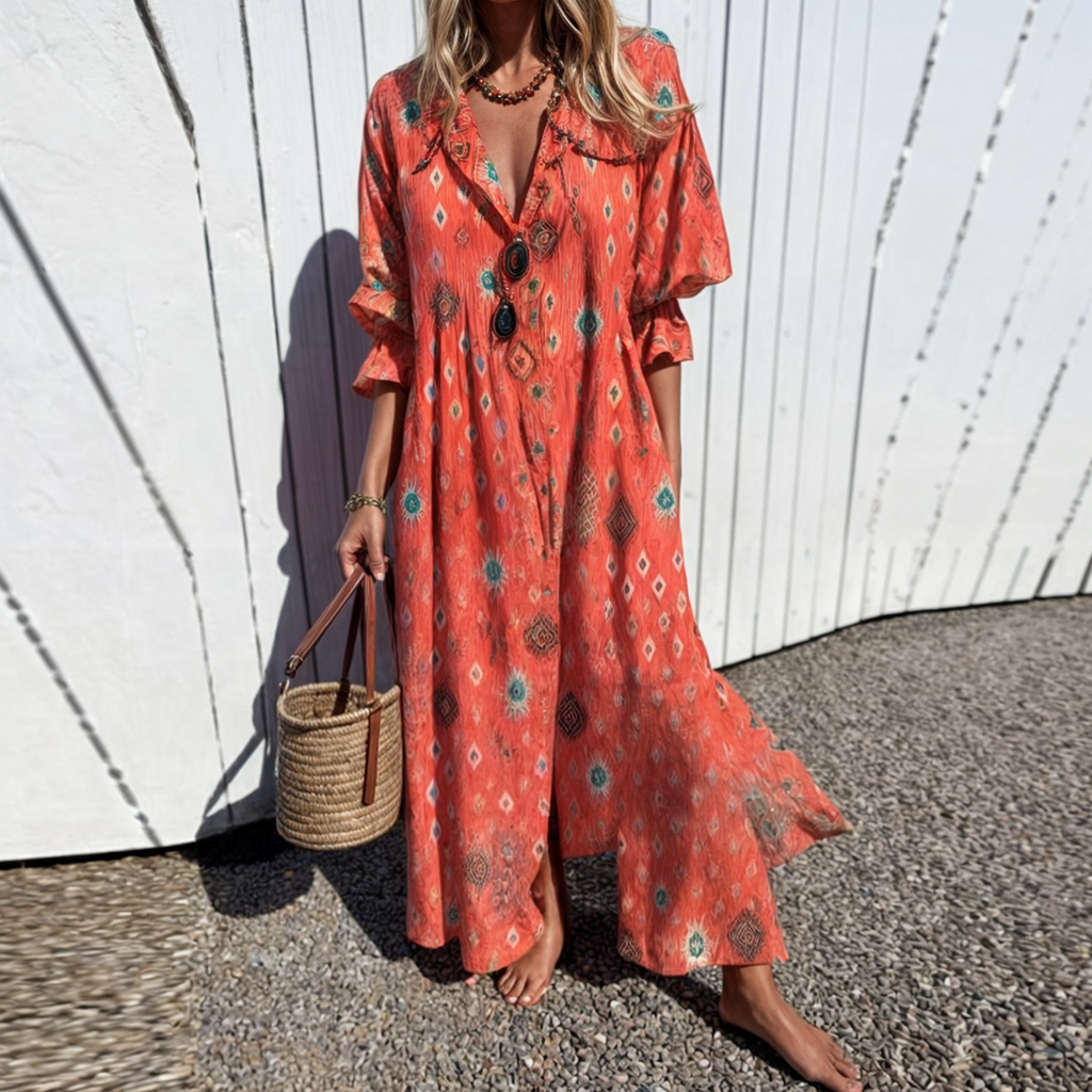 WW | Blumen Kleid mit Knöpfen und Maxi Länge