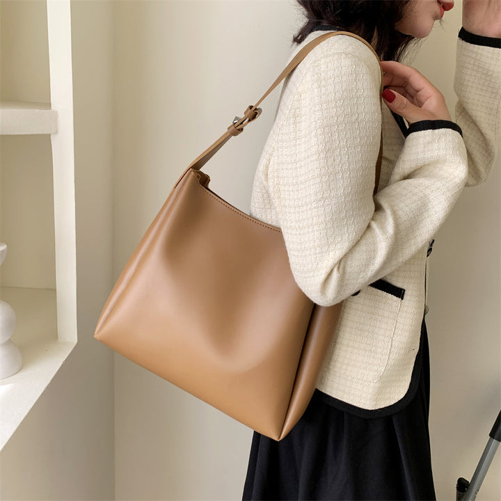W&W Mode Hochwertige Damen Shopper Große Kapazität Schultertasche Reine Farbe Breiter Riemen Weiches PU-Leder