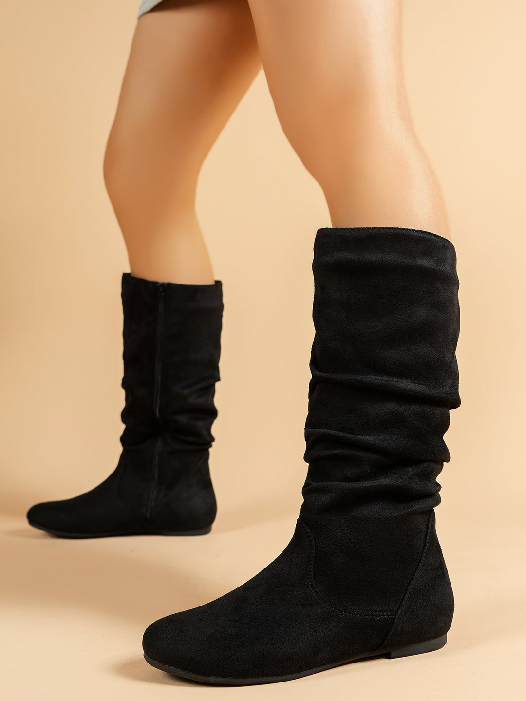 W&W Mode | Damen Stiefel Aus Wildleder Mit Seitlichem Reißverschluss, Wadenlang, Frühlingskollektion