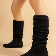 WW | Damen Stiefel Aus Wildleder Mit Seitlichem Reißverschluss, Wadenlang, Frühlingskollektion