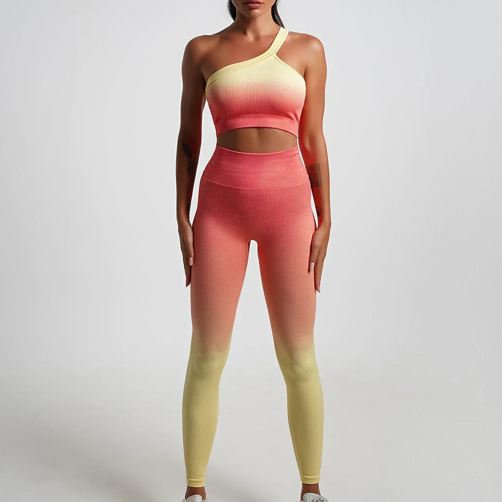 WW | Nahtlose Gradient Yoga Set Sport Fitness Hohe Taille Hip Lifting Hosen Langarm Anzüge Training Fitness Leggings Set für Frauen