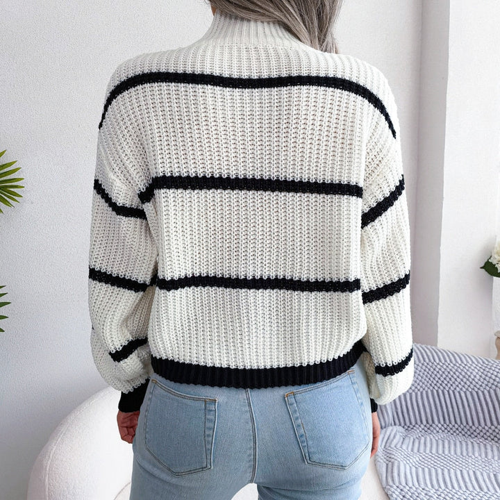 W&W Mode Lässig Gestreift Laterne Ärmel Pullover