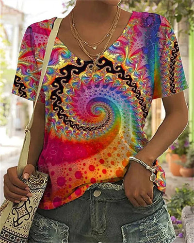 W&W Mode Buntes T-Shirt mit abstraktem Druck