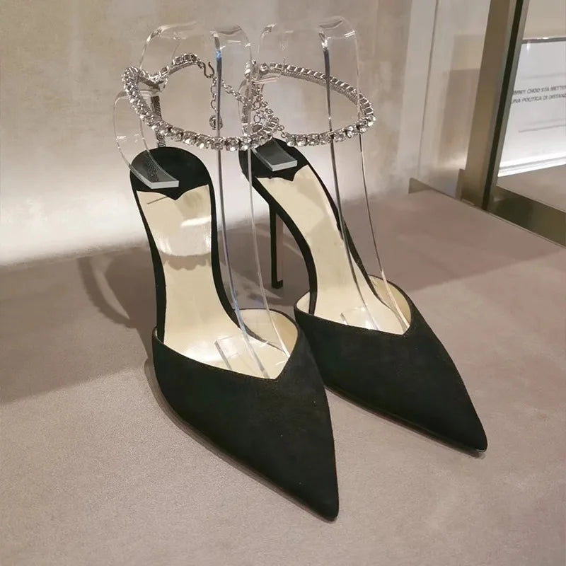 WW | Satin Strass Kette High Heels Schuhe Pumps