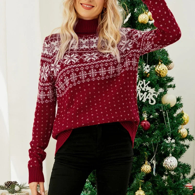WW - Hässlicher Weihnachtspulli - Vintage Rollkragenpullover mit Schneeflockenmotiv