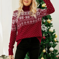 WW - Hässlicher Weihnachtspulli - Vintage Rollkragenpullover mit Schneeflockenmotiv