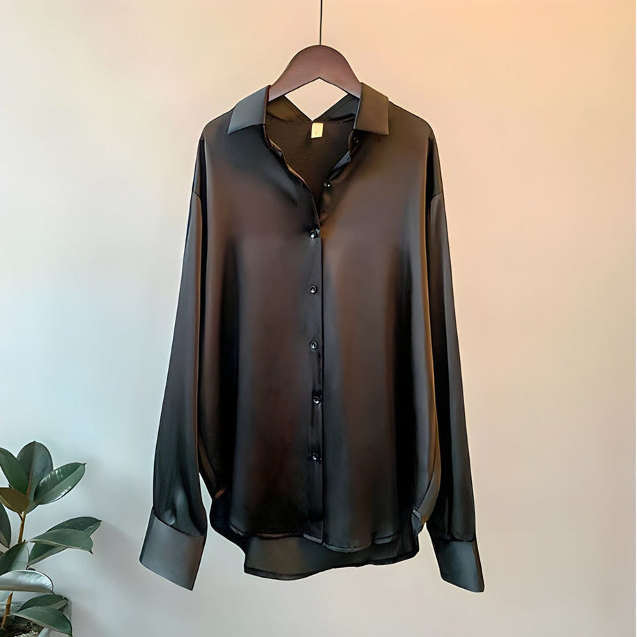WW | Langärmelige Button-Up Satin Bluse für Frauen