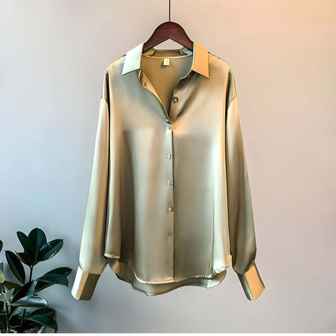 W&W Mode | Langärmelige Button-Up Satin Bluse für Frauen