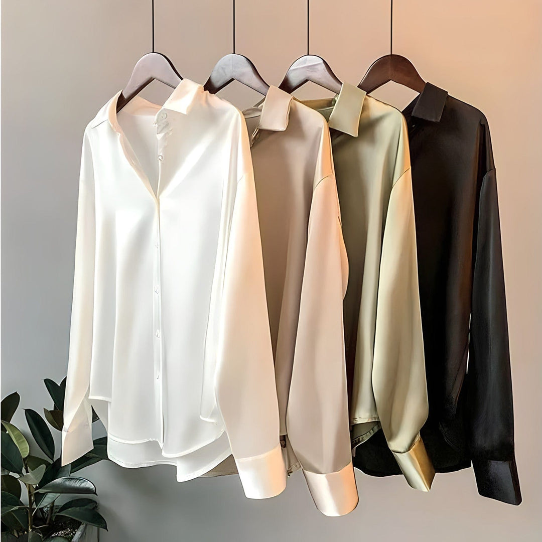 W&W Mode | Langärmelige Button-Up Satin Bluse für Frauen
