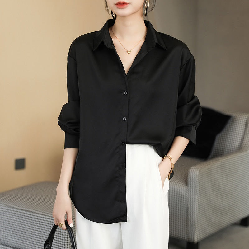 WW | Langärmelige Button-Up Satin Bluse für Frauen