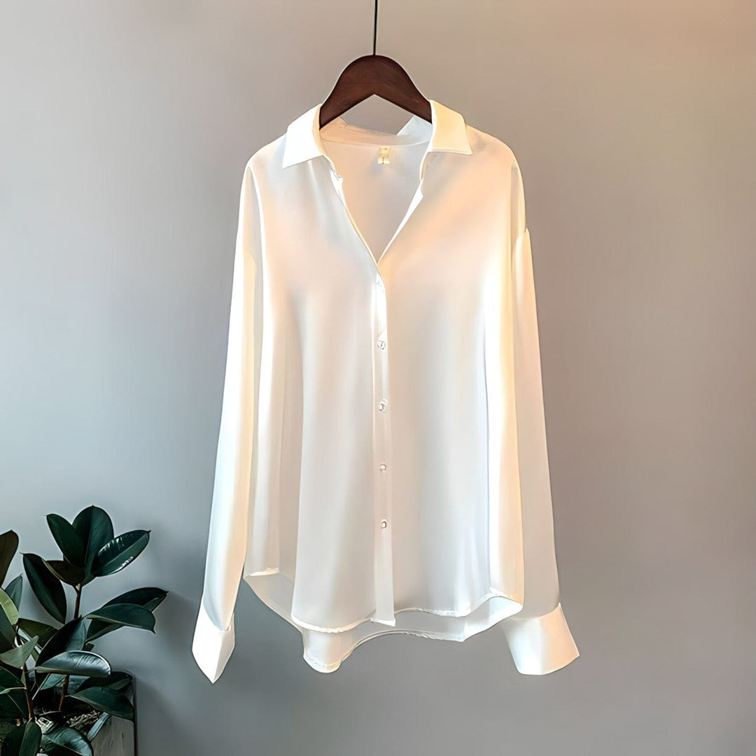 W&W Mode | Langärmelige Button-Up Satin Bluse für Frauen