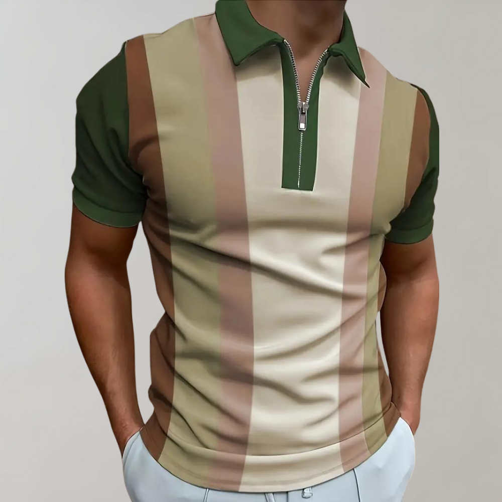 WW | Gestreifte Polo Mit Reißverschluss Für Herren Trendy & Komfortabel