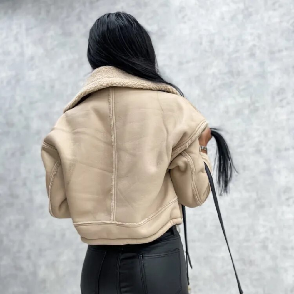 Kunstlederjacke | Kurze Damenjacke mit Fleecefutter für Herbst und Winter