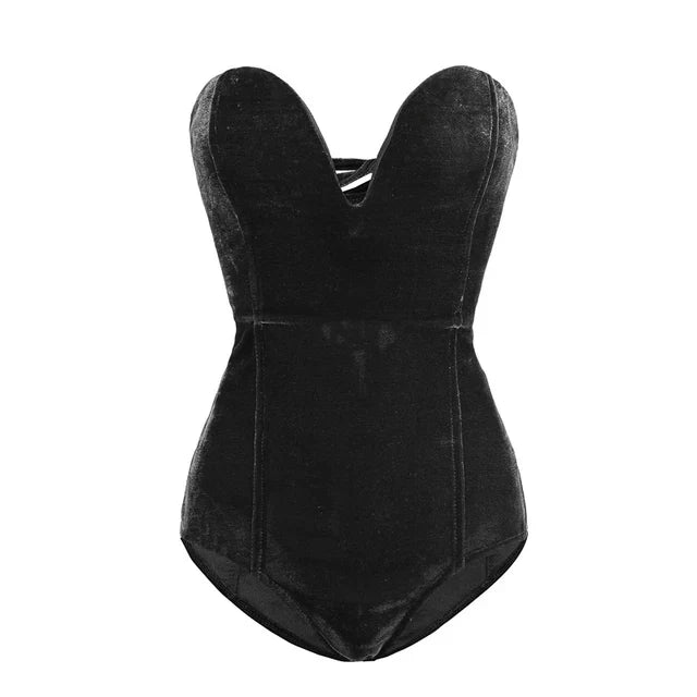 W&W Mode | Sexy Body aus bordeauxrotem, trägerlosem Samt