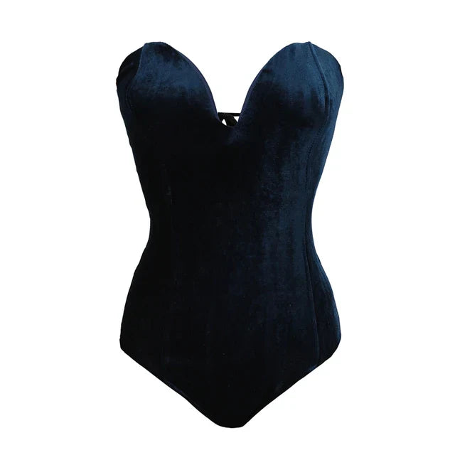 W&W Mode | Sexy Body aus bordeauxrotem, trägerlosem Samt
