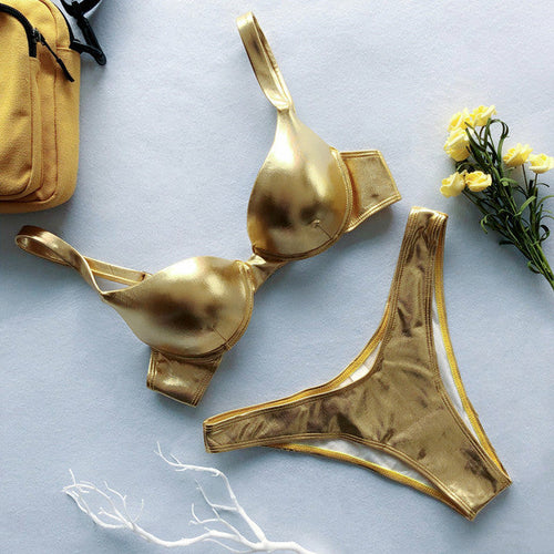 WW | Glänzendes Metallic Push up Bikinisatz Für Damen