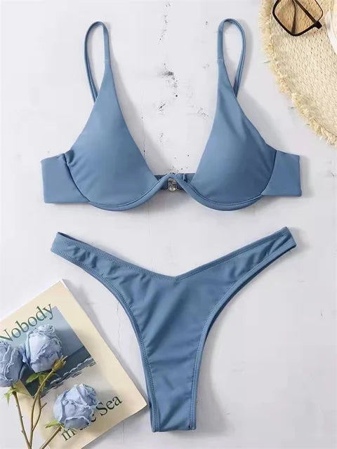 WW – Bügel-Bikini-Set: Push-up-BH und Tanga-Bademode für Damen
