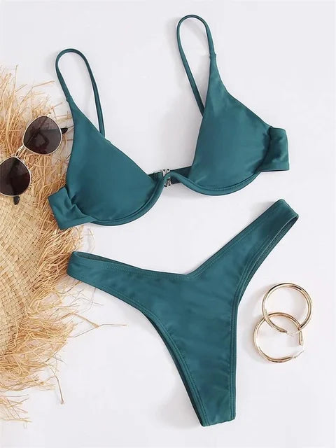 WW – Bügel-Bikini-Set: Push-up-BH und Tanga-Bademode für Damen