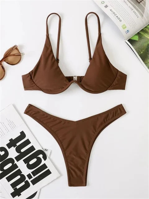 WW – Bügel-Bikini-Set: Push-up-BH und Tanga-Bademode für Damen