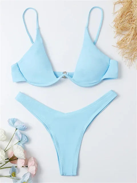 WW – Bügel-Bikini-Set: Push-up-BH und Tanga-Bademode für Damen