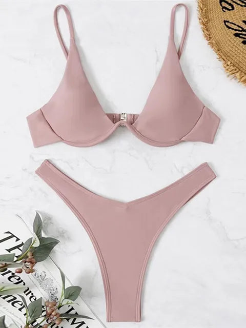 WW – Bügel-Bikini-Set: Push-up-BH und Tanga-Bademode für Damen